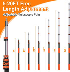 26FT High Reach Duster Kit with 5-20FT Flip-Lock & Screw Dual Locking Extension