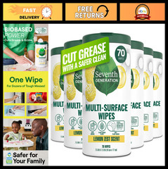 All-Purpose Cleaning Wipes, Lemon Zest Scent, 100% Essential Oils, 70 Count, Pac