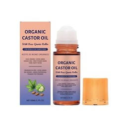 Organic Golden Castor Oil Roll-On with Rose Quartz for Skin,Hair&Wrinkle