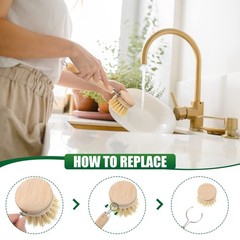 8 Pcs Bamboo Dish Brushes Set – Natural Sisal Bristles, Long Handle Scrubbers fo