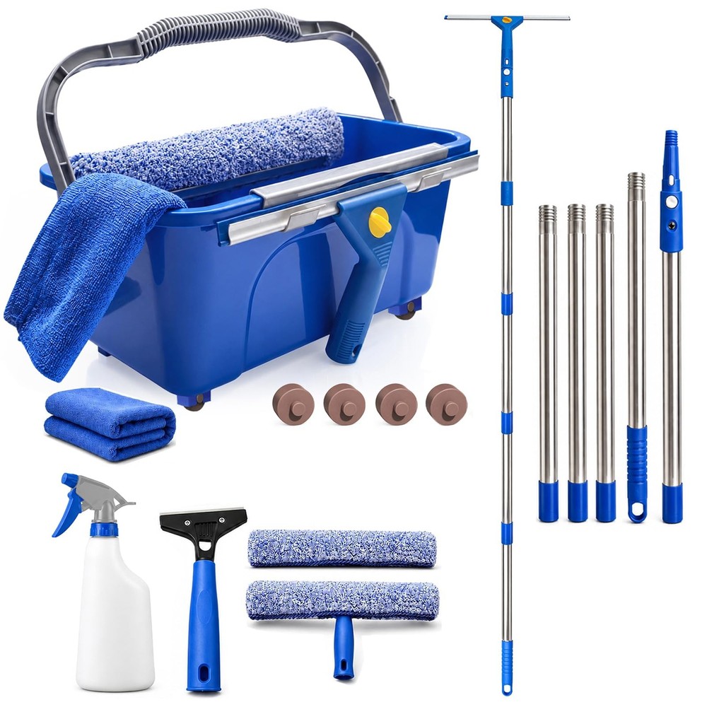 Window Cleaning Kit with Extendable Long Handle, Professional Window Squeegee…