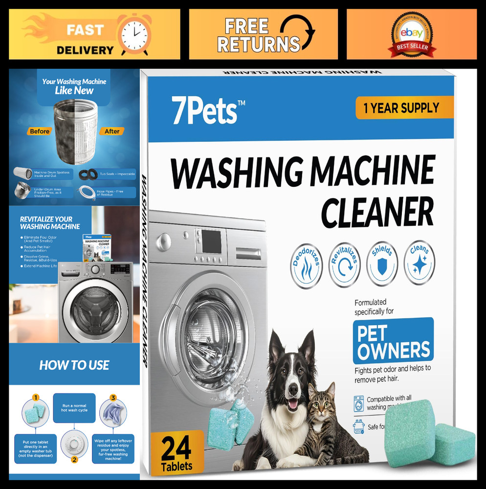 Washing Machine Cleaner Tablets – 24 Count, Pet-Friendly Deep Descaler, HE & Eco