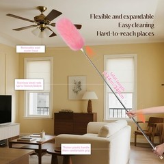 Extendable Lambswool Duster Stainless Steel Handle 133″Removable Feather