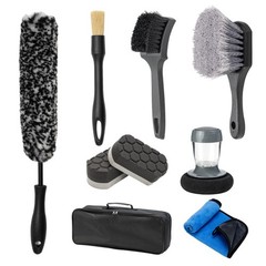 9Pcs Car Wheel Brush kit, Tire Brush, Microfiber Flat Wheel Cleaner Brush