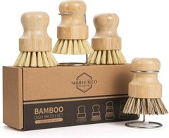 6 Pcs Bamboo Dish Brush Set – Bamboo Dish Scrubber with Stiff Non-Scra…
