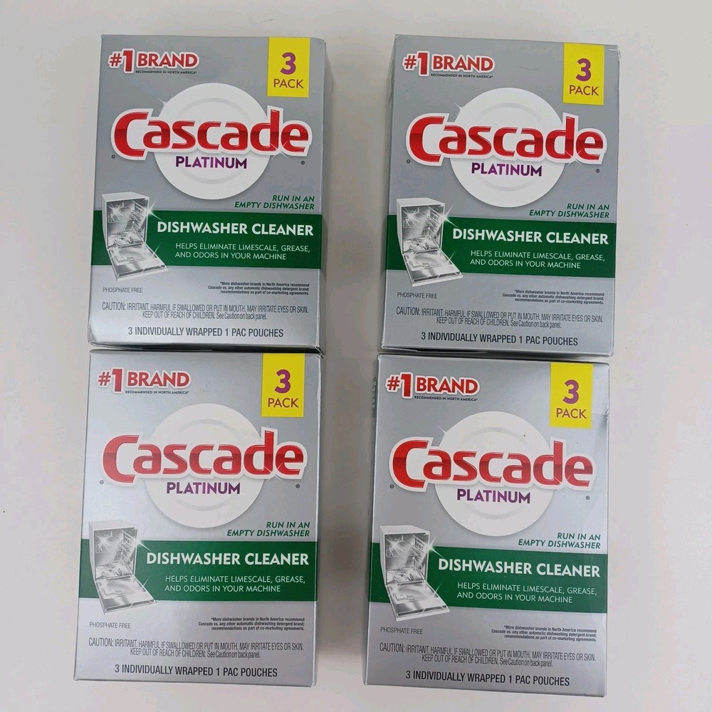 4 Cascade Platinum Dishwasher Cleaner 3 Packs — 4 Boxes NEW UNOPENED