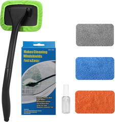 Car Windshield Cleaning Tool Extendable Handle w 4 Microfiber Pads Glass Wiper