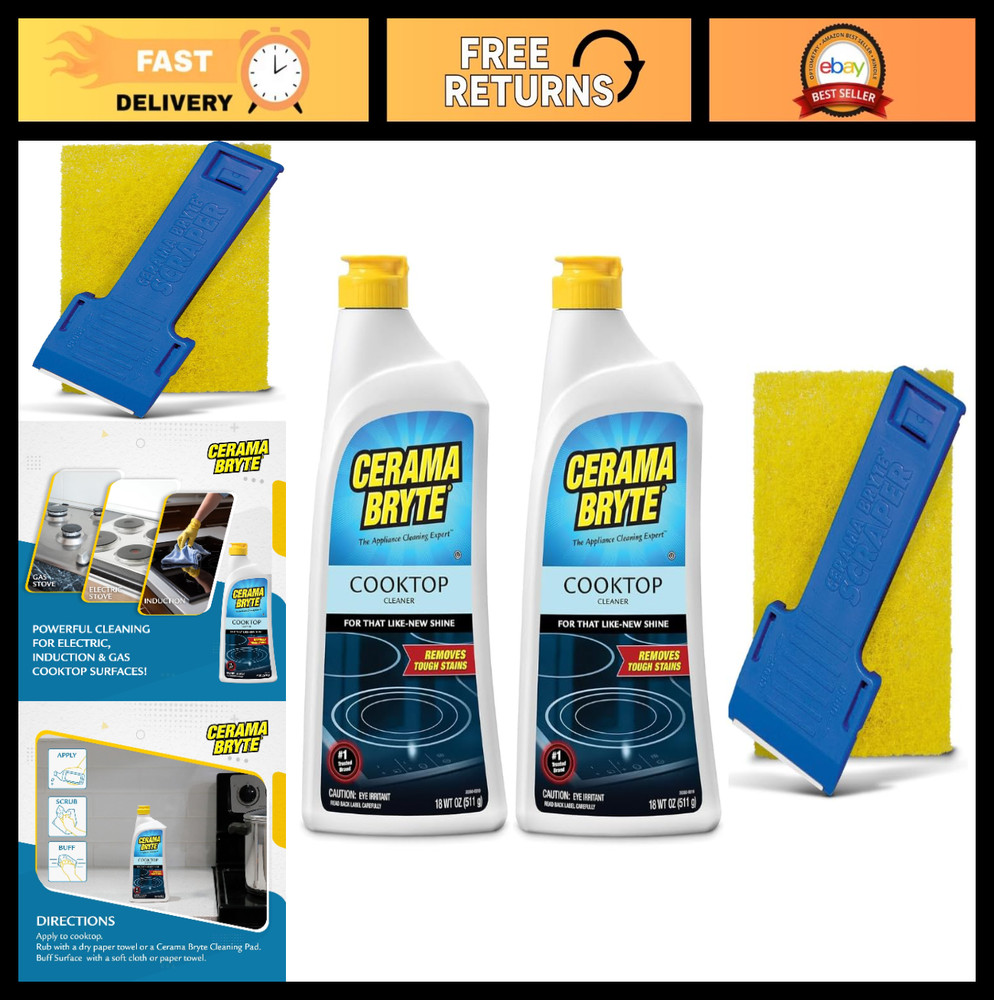 Cooktop Cleaner 18 oz 2-Pack with Scraper Pad – Streak-Free, Heavy-Duty Formula