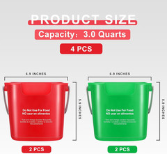 4-Pack 3-Quart Cleaning Buckets, Small Square Pails with Measurements, Spout, an