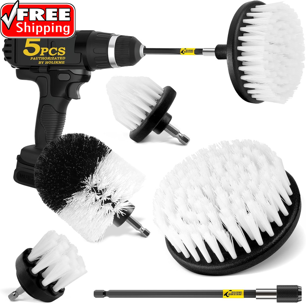 5Pack Drill Brush Attachment Set-Car Interior Detailing Kit，Power Scrubber Brush