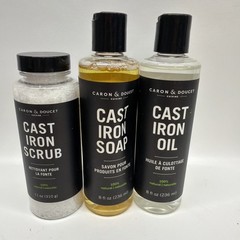 CARON & DOUCET Cast Iron Cleaning Set Soap Scrub & Oil New 100% Natural