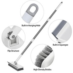 Floor Scrub Brush with 55″ Long Handle, 2-in-1 Floor Brush with Built-in Sque…