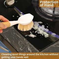 2 Pack Kitchen Dish Brush Bamboo Handle Dish Scrubber Builtin Scraper Scrub Brus
