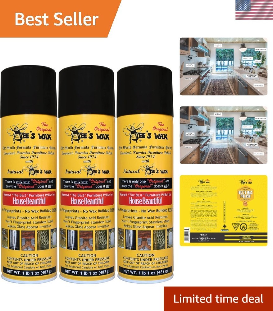 Furniture Polish 3 Pack – Non-Greasy Natural Cleaner for Wood & Leather Surfaces