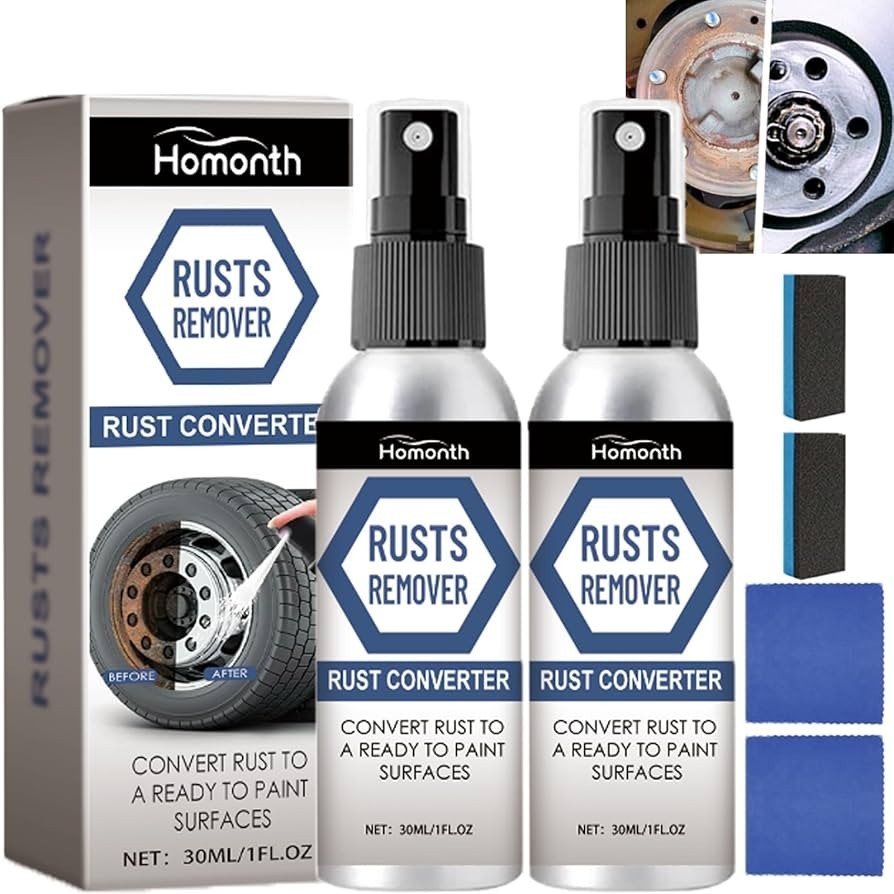 Homonth Rust Remover Spray Set with Brush and Towel Multi-functional Use, 2 Pack
