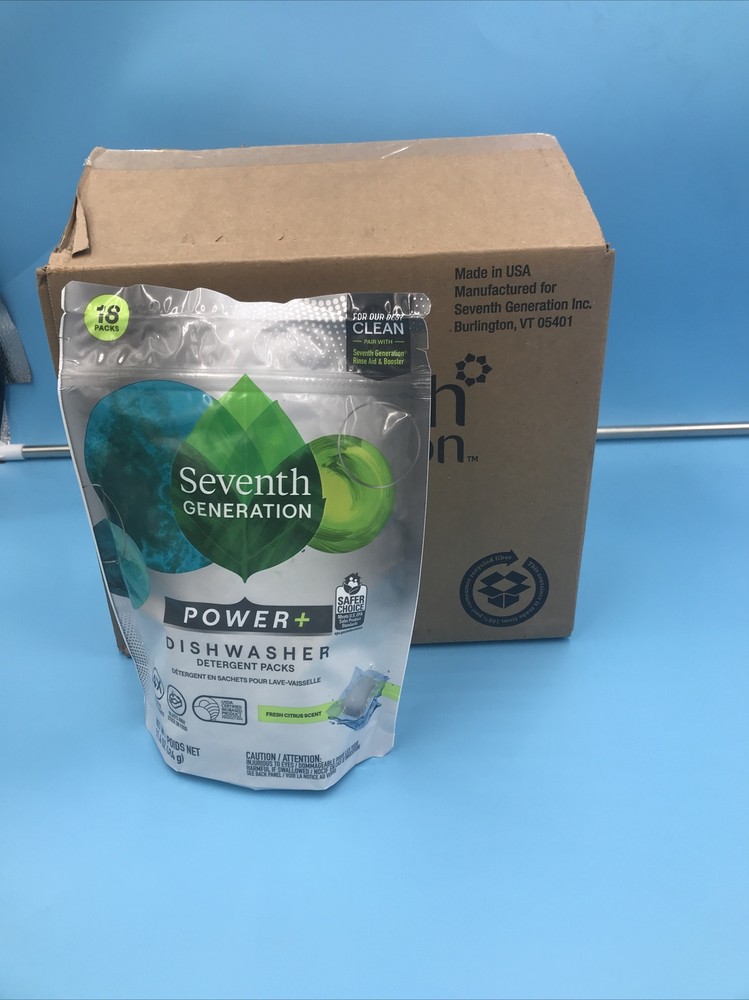 12 Seventh Generation Power Plus Dishwasher Detergent, Fresh Citrus, 18 Count