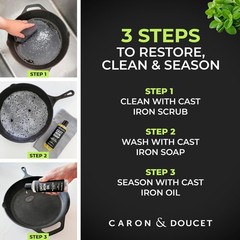 Ultimate Cast Iron Set: Seasoning Oil, Cleaning Soap & Restoring Scrub | 100%…