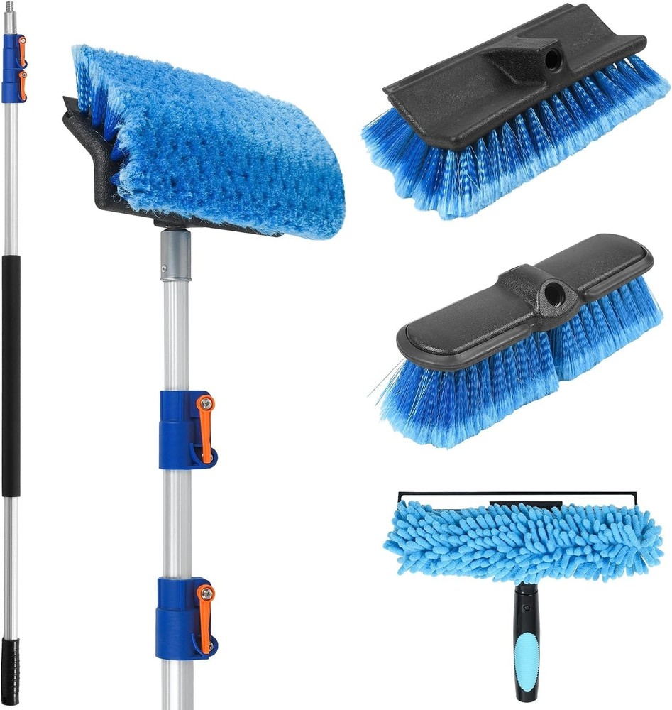 20 FT Exterior House Cleaning Brush Set with 5-12 Foot Telescoping Extension Pol