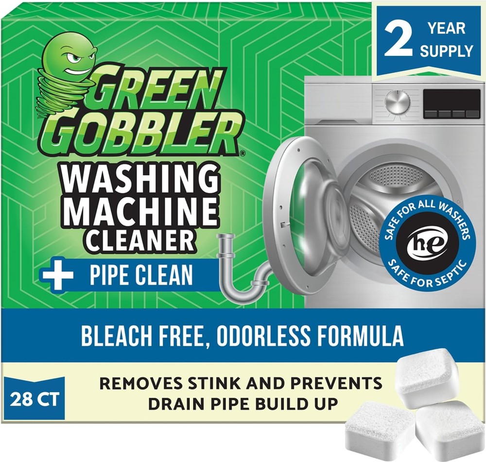 Green Gobbler Premium Washing Machine Cleaner & Deodorizer Tablets with Pipe,…