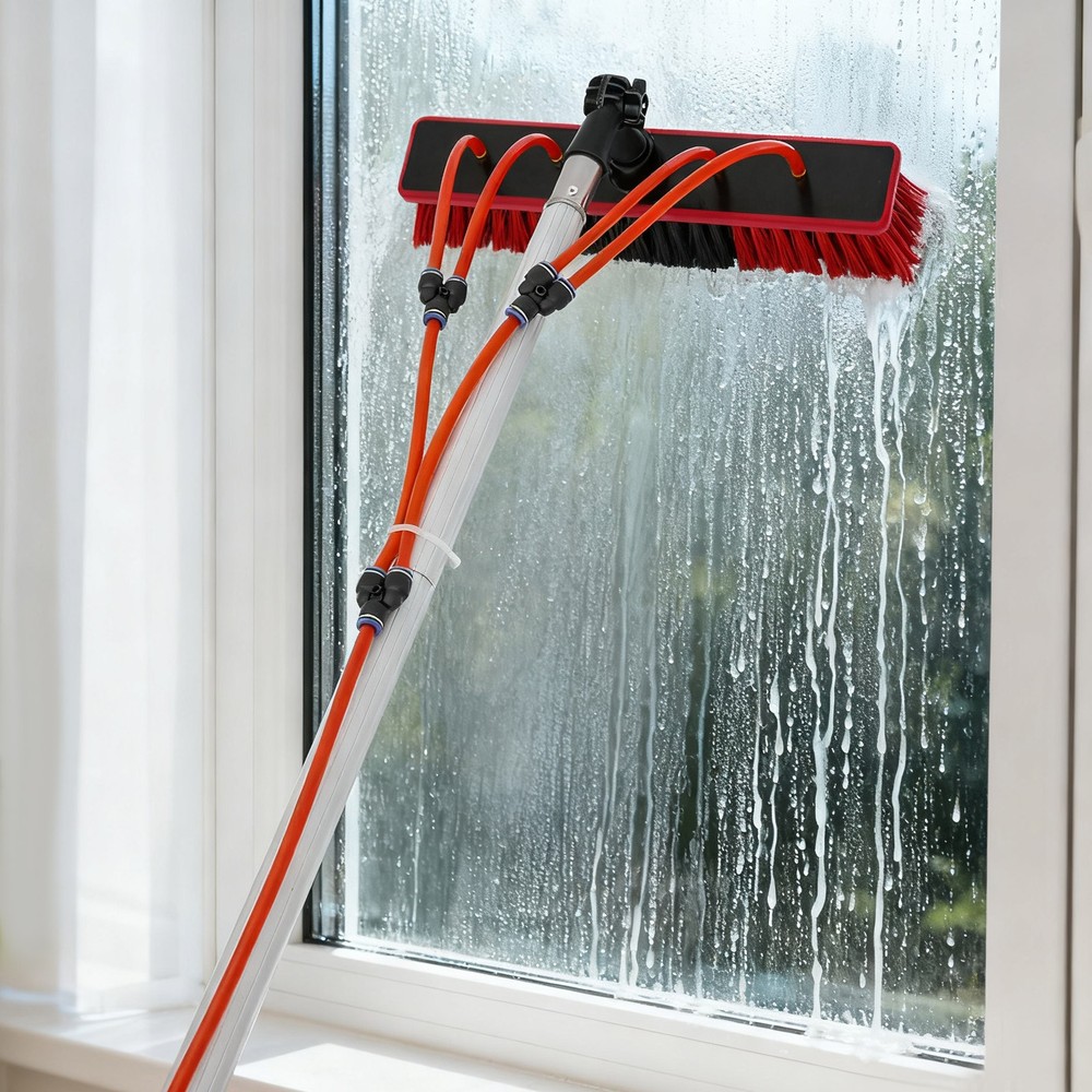Long Reach Solar Panel Cleaning Brush Kit Outdoor Window Clean Water-Fed Rod Set