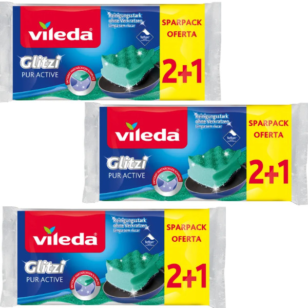 Vileda Glitzi PUR ACTIVE European kitchen sponge set -9pc total- FREE SHIPPING