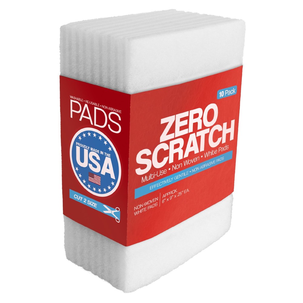 10 Pack of 6 x 9 White Non Scratch Non-Woven Pads for Buffing Cleaning Polish…