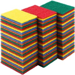 100 PCS Heavy Duty Scouring Pads 4.3 x 3 x 0.3 In Non Scratch Dish Multicolor