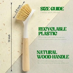 Yellow Wooden Dish Brush With Handle BuiltIn Scraper For Pots Pans