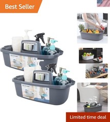 16.5L Portable Cleaning Supplies Caddy – Durable Dark Gray Organizer, 2 Pack
