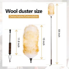 Lambswool Extendable Cleaning Duster 26-64 Inch, Anti-Static Wall Duster Cleaner