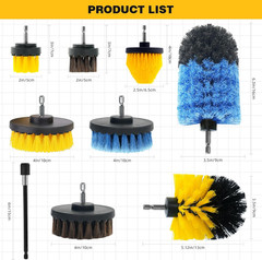 9 Pcs Drill Brush Attachments Set Fluffy Soft and Hard Bristles Horsehair Brush