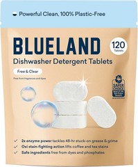 BLUELAND 100% Plastic-Free Dishwasher Detergent Tablets, 120 Count, Free & Clear