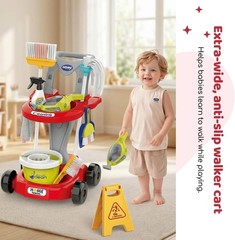 Toddler Cleaning Toy Set Kids Pretend Play Educational Kit with 2-in-1 Toy