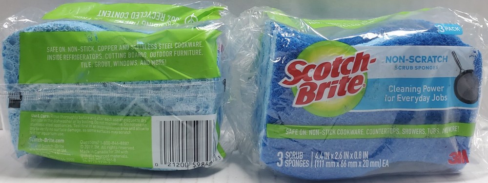 New! 2pk Scotch-Brite Non-Scratch SCRUB SPONGES 3each Multi-Purpose Cleaner