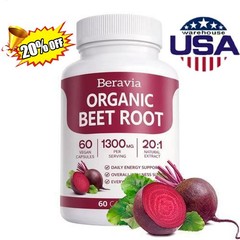 Beravia Organic Beet Root Capsules, Purely Natural, 60-Counts~US