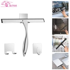 10” Shower Squeegee for Car with 2 Adhesive Hooks Silver Stainless Steel