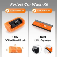 12″ Car Wash Brush with Soft Bristle + 10″ 2 in 1 Windshield Cleaner Squeegee…