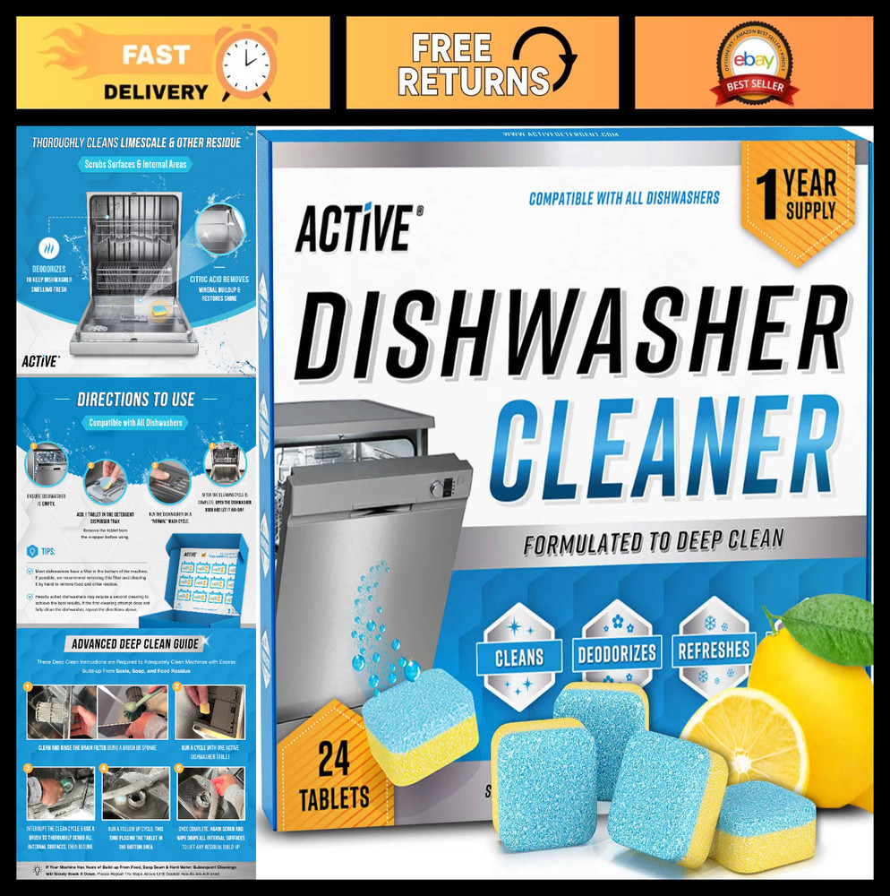 Deep Cleaning Dishwasher Cleaner Tablets – 24 Heavy Duty Descaler Pods, Septic S