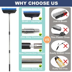 52″ Car Wash Brush with Long Handle, Rubber Squeegee & Soft Bristles for Boats,