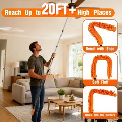 26FT Extendable Duster Cleaner Kit – Ceiling Fan, Wall & Baseboard Mop, Cobweb R