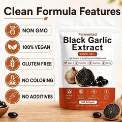 5X Fermented Black Garlic Extract, Natural Odorless Aged Garlic Supplements