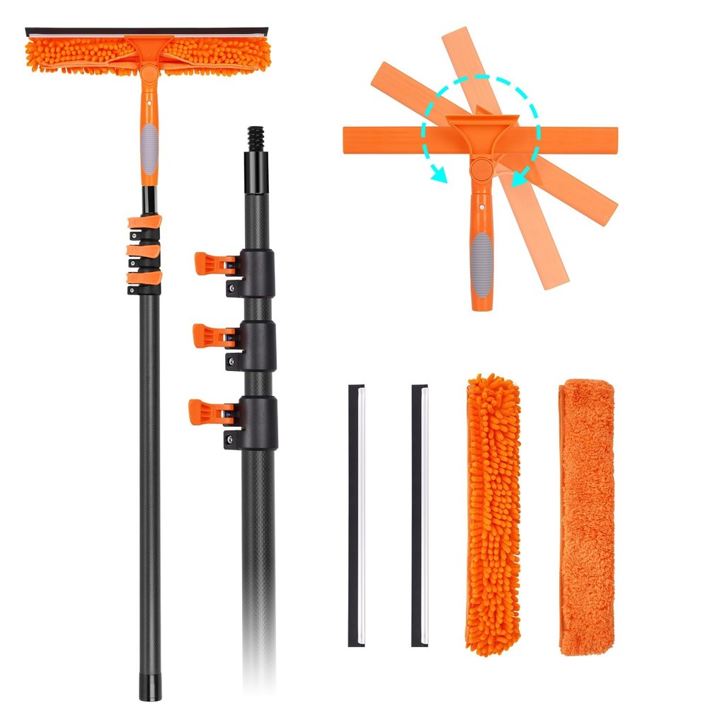 Window Squeegee with Carbon Fiber Extension Pole for Home, 3.5 to 12Ft Window…
