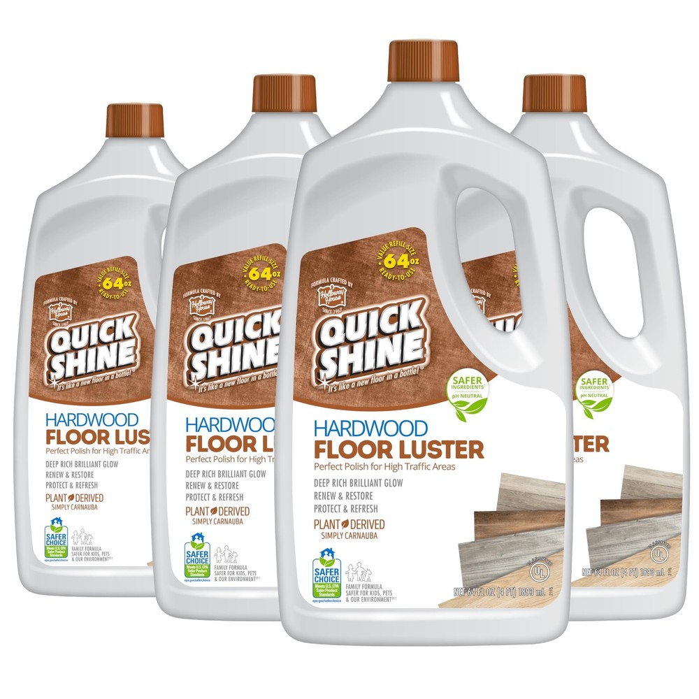 Quick Shine Hardwood Floor Luster-Polish 64oz-4pk | Plant-Derived w/Carnauba |