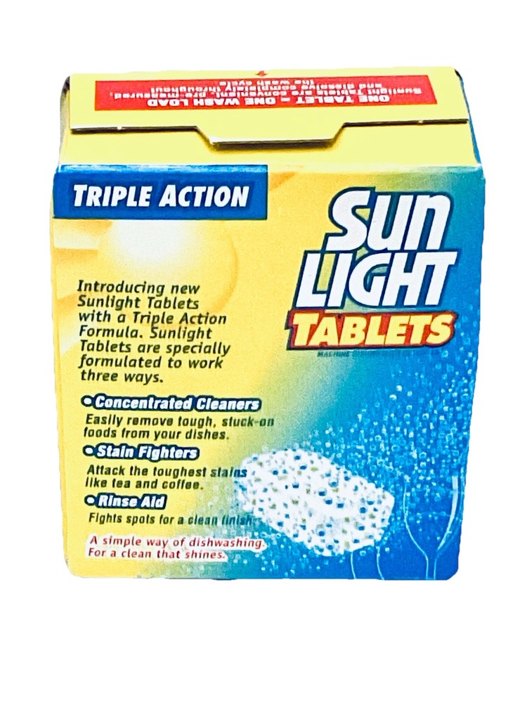 SUN LIGHT TABLETS MACHINE DISHWASHER DETERGENT 8 TABLETS NEW OLD STOCK 1999