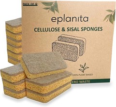 Natural Plant Based Scrub Sponges (12 Pack), Non-Scratch, Biodegradable Eco