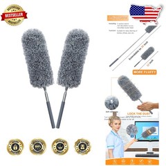 2 Pack Microfiber Feather Duster for Cleaning with Extendable Pole Hand Washable
