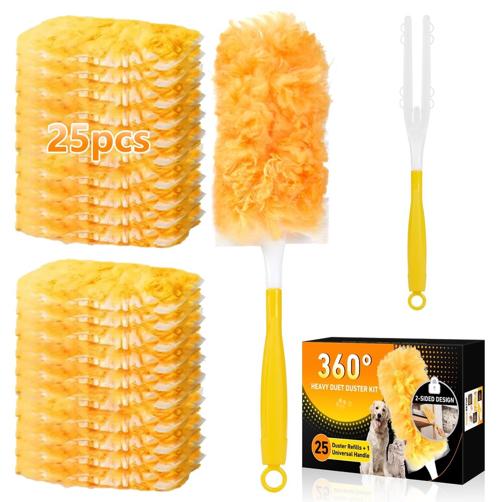 360 Duster Refills Kit For Swiffer Duster 25 Pack & 1 Handle Multisurface Duster