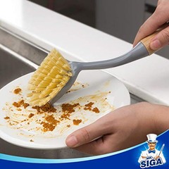 MR SIGA Bamboo Dish Scrub Brush Built In Scraper 2pk