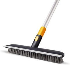 Floor Scrub Brush 2 in 1 Scrape&brush Push Broom Stiff Bristle 37″-51″ Handle
