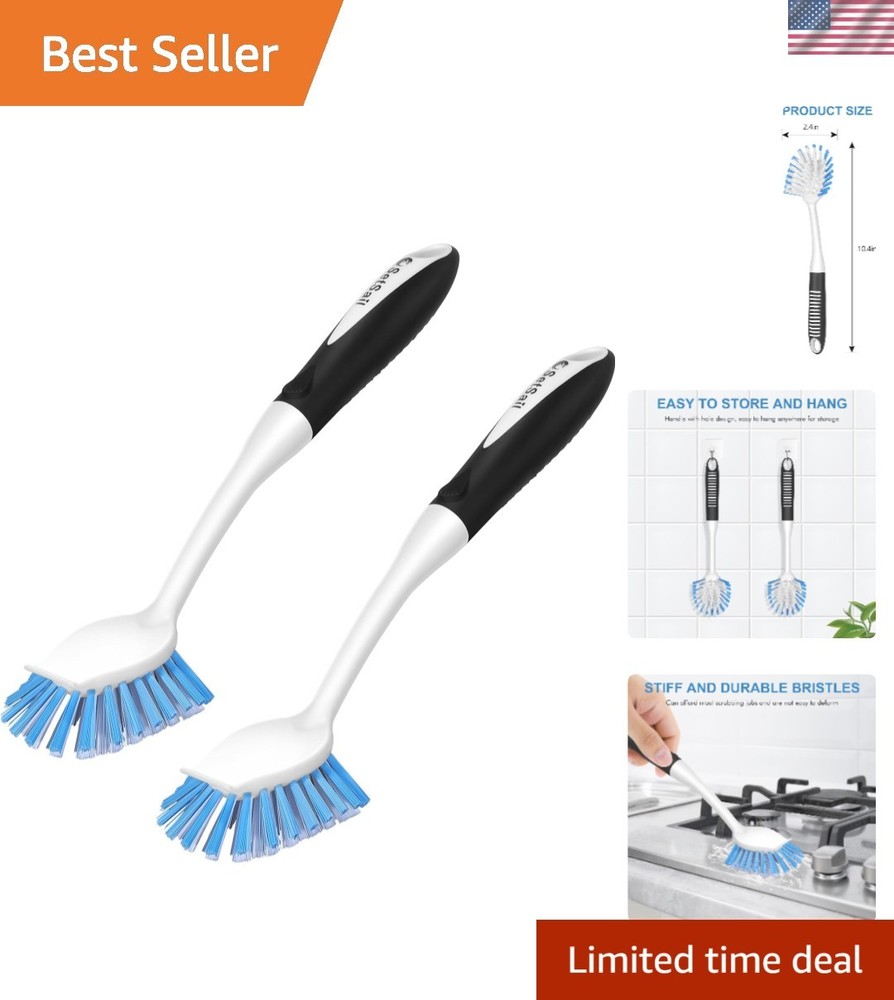 Durable 2-Pack Dish Brush Set with Non-Slip Handle & Built-in Scraper Features